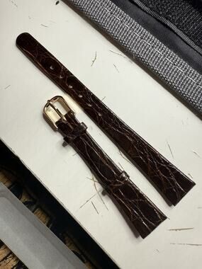 13mm Kreisler Brown Crocodile NOS Vintage Watch Band & Gold-Tone Buckle